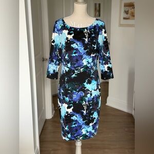 Eliza J Blue and Black Floral Long Sleeve Dress